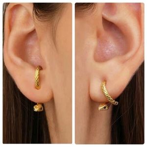 🐍 Snake Design Hoop Earrings, 14K Gold Plated Earrings🐍